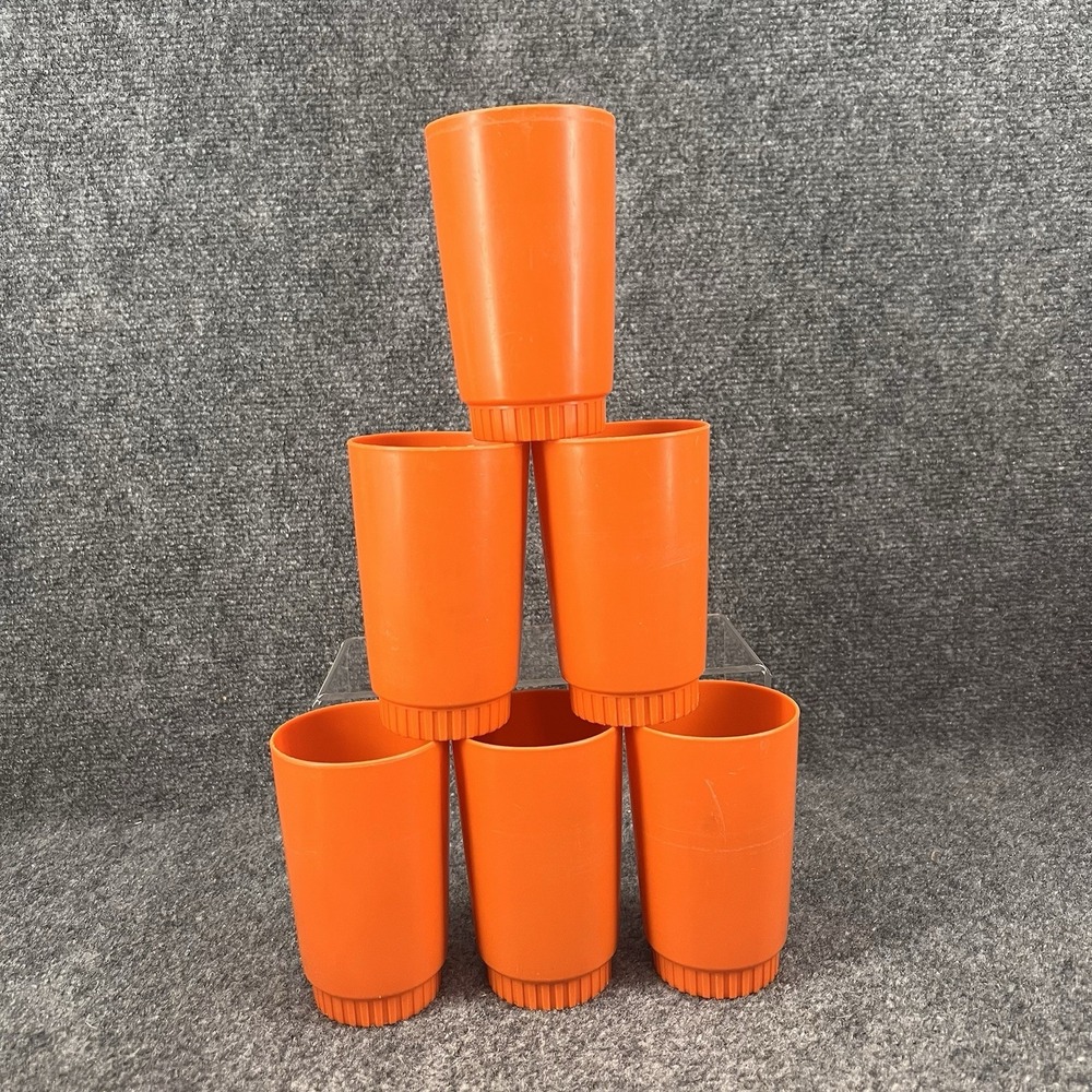 Vintage Lot Of 6 Rubbermaid Party Plan Orange Tumblers Cups 123 Made In The USA